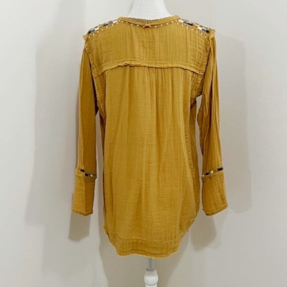 Johnny Was Mars V-Neck Long-Sleeve Embroidered Gold Gauze Top Boho Aztec XS NWT - Picture 5 of 9